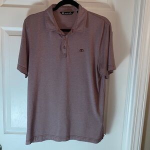 Travis Mathew Men's Medium Golf Polo Shirt Pima Cotton Blend Burgundy Pinstripe
